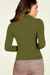 Women Olive Highneck Full Sleeves T-Shirt